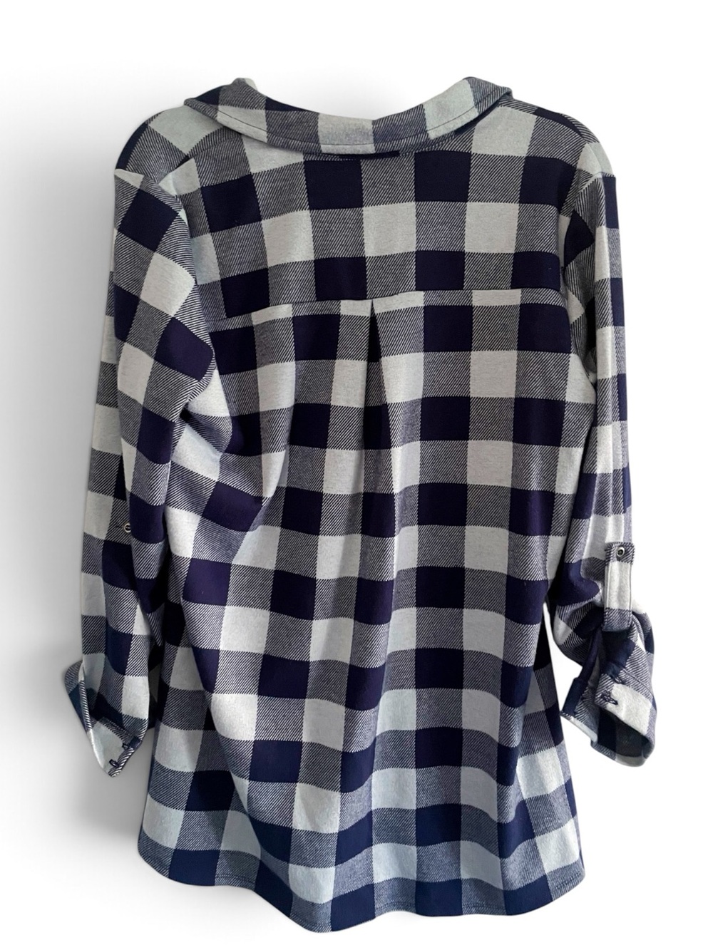 Soft Surroundings Light & Navy Blue Plaid Button-Front Tunic - Picture 4 of 6